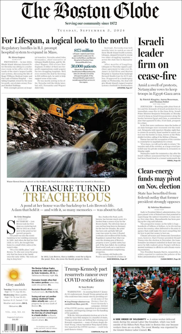 Portada de Boston Globe (USA)