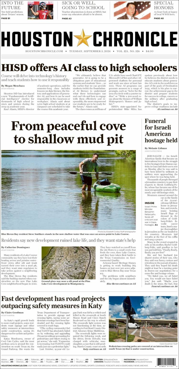 Portada de Houston Chronicle (USA)