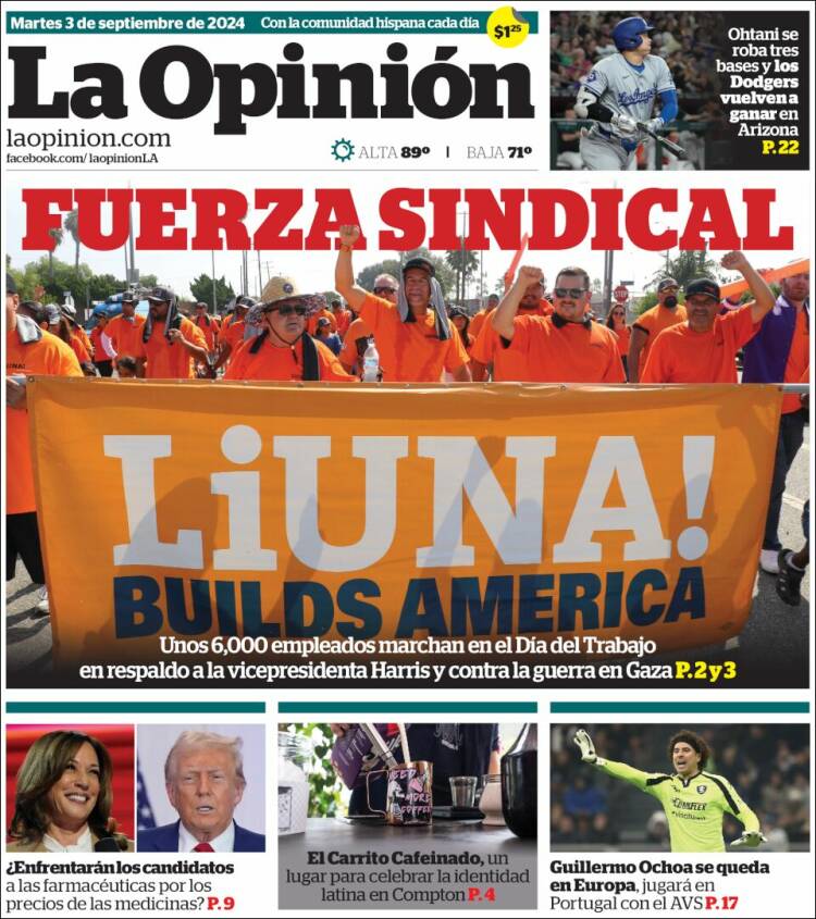 Portada de La Opinión (USA)