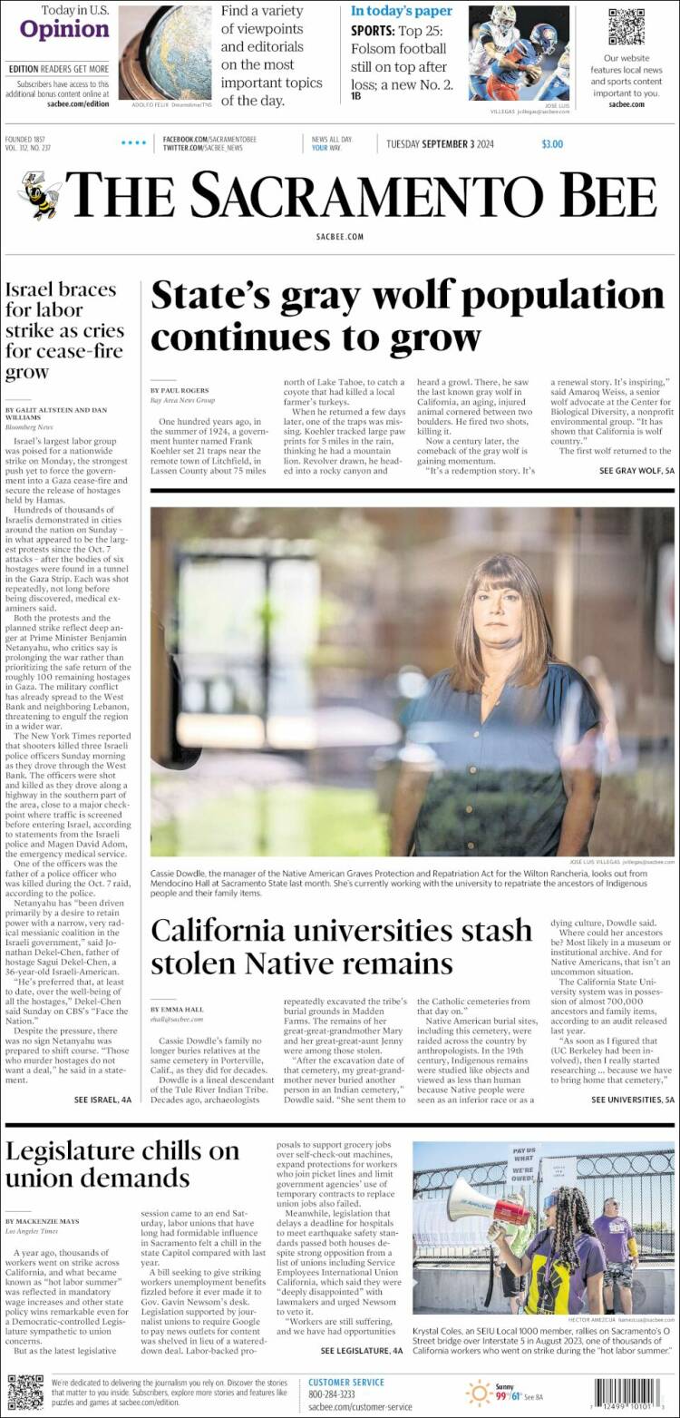 Portada de The Sacramento Bee (USA)