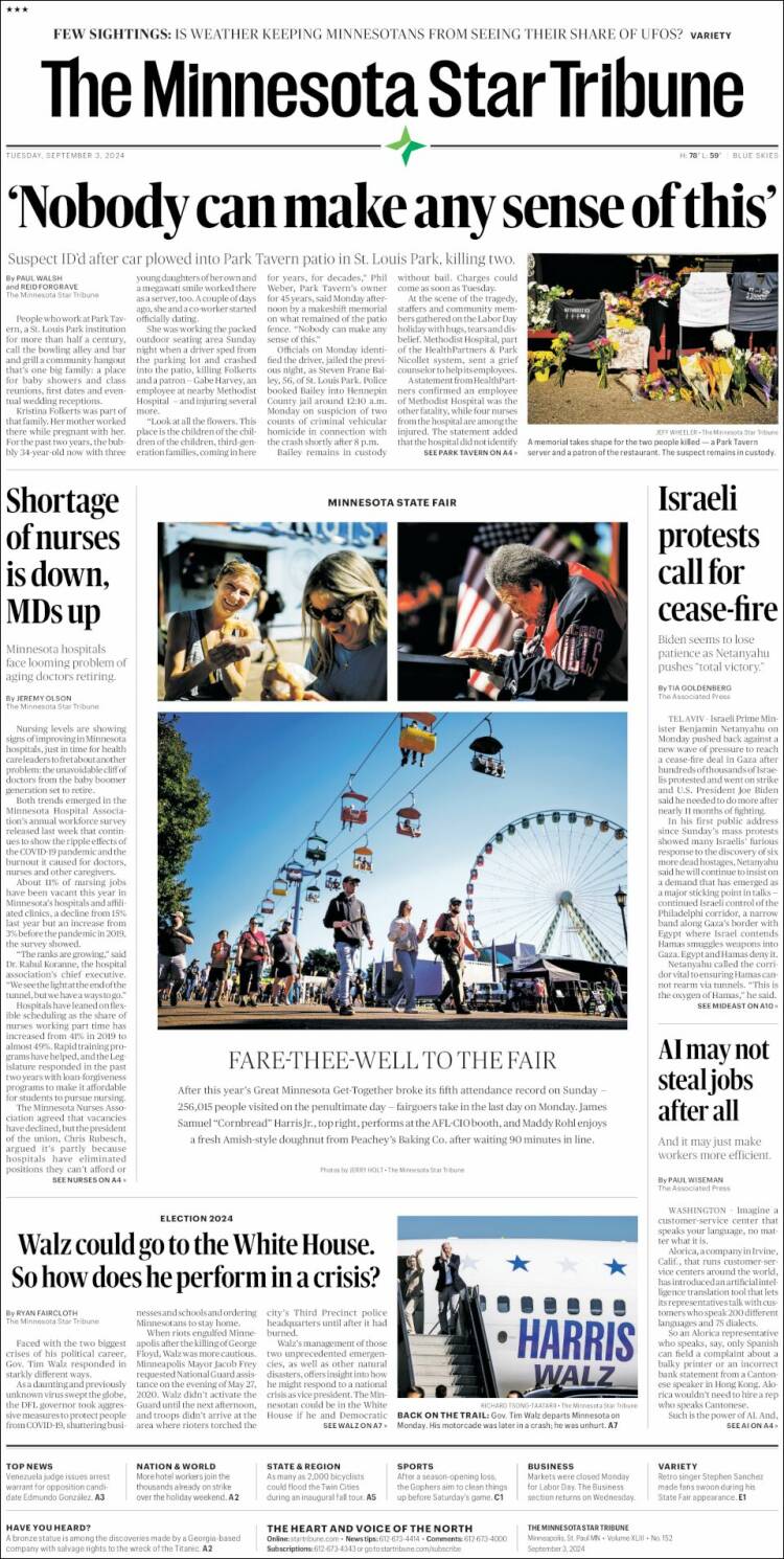 Portada de Star Tribune (USA)
