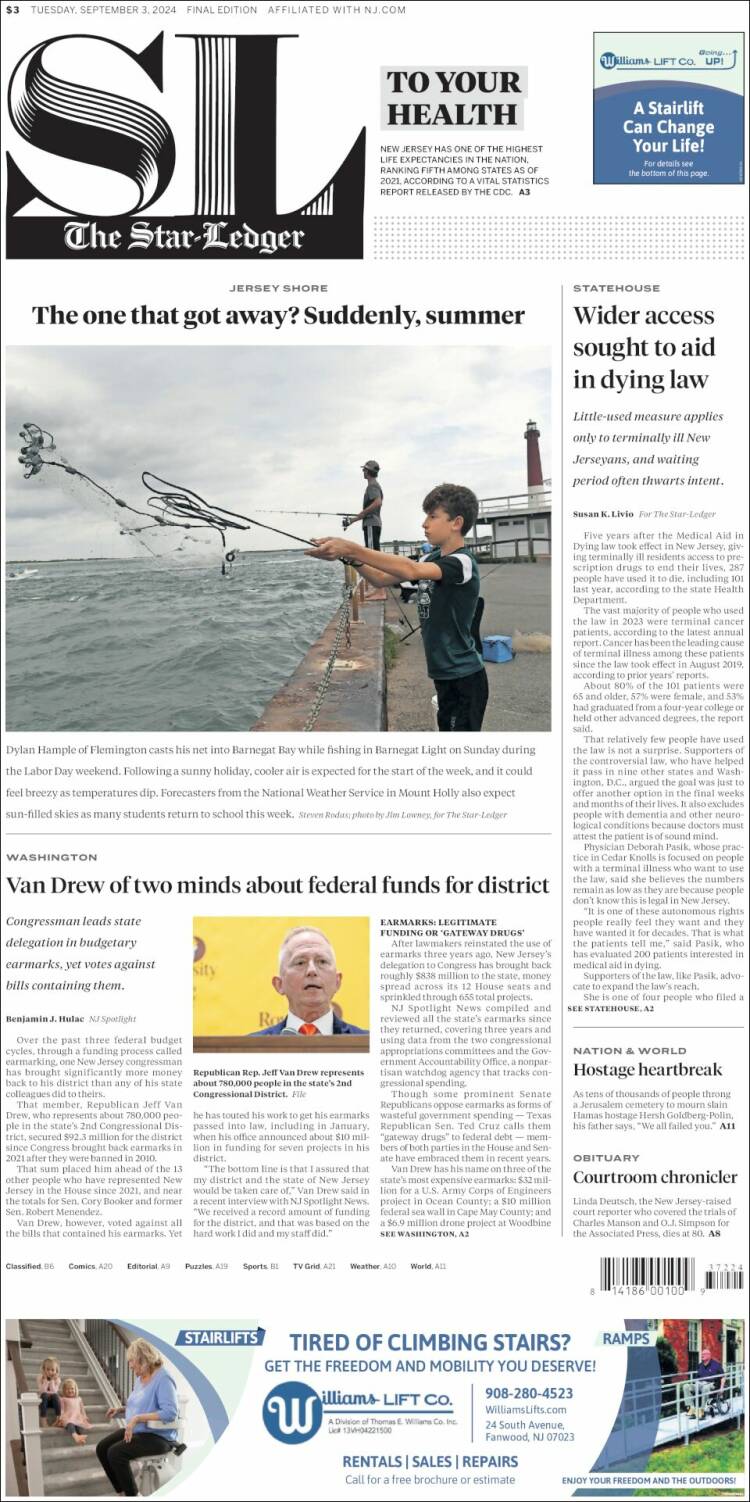 Portada de Star-Ledger (USA)