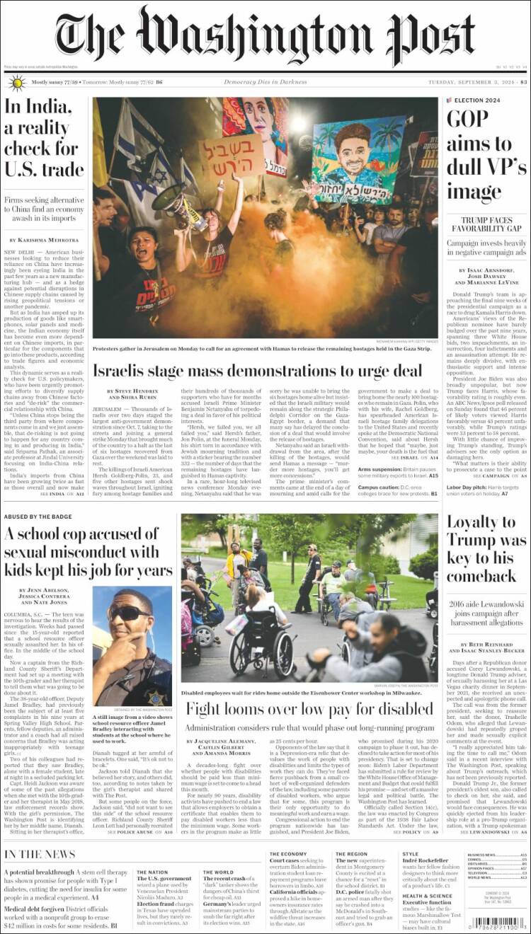 Portada de The Washington Post (USA)