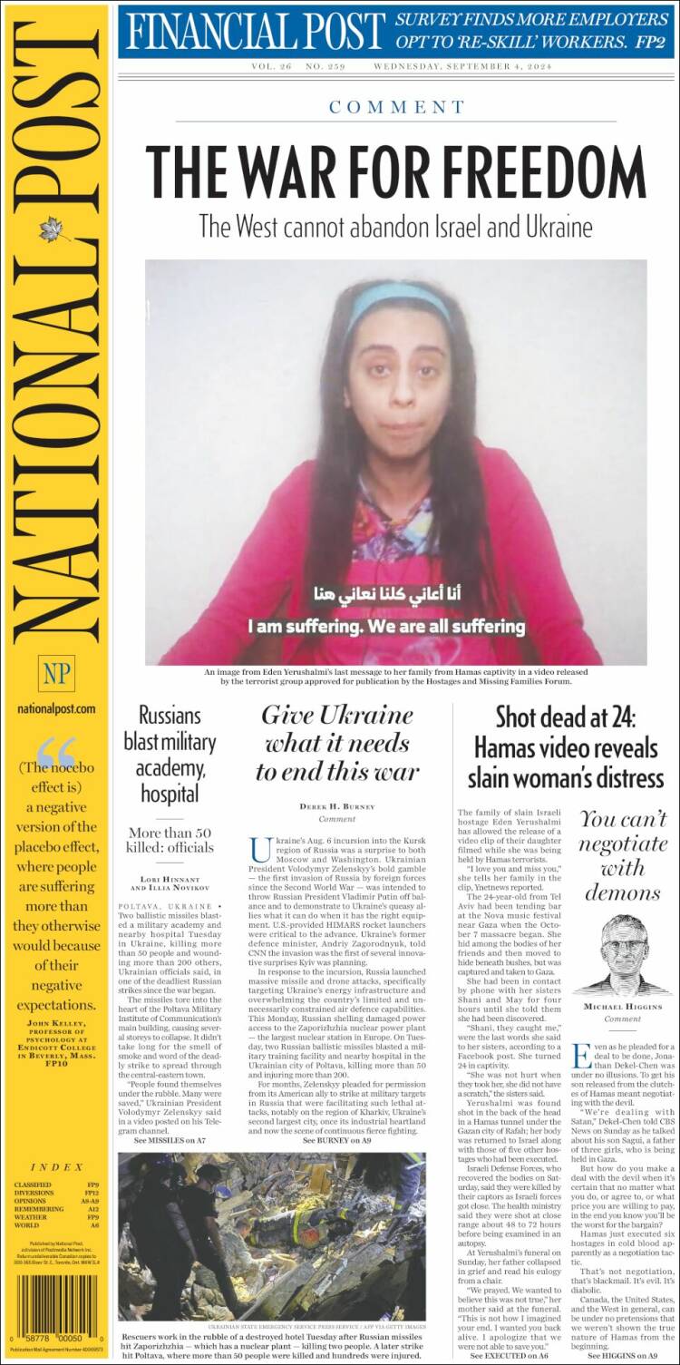 Portada de The National Post (Canadá)