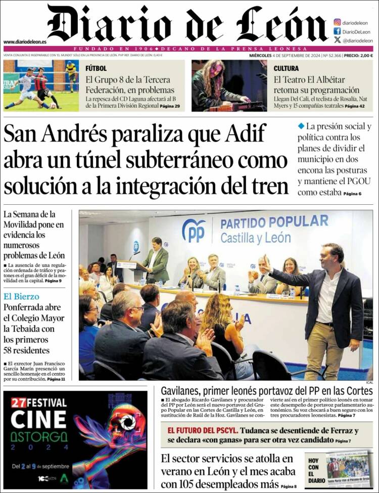 Portada de Diario de León (España)
