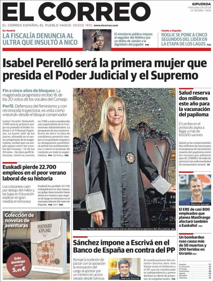 Portada de El Correo - Guipuzcoa (España)