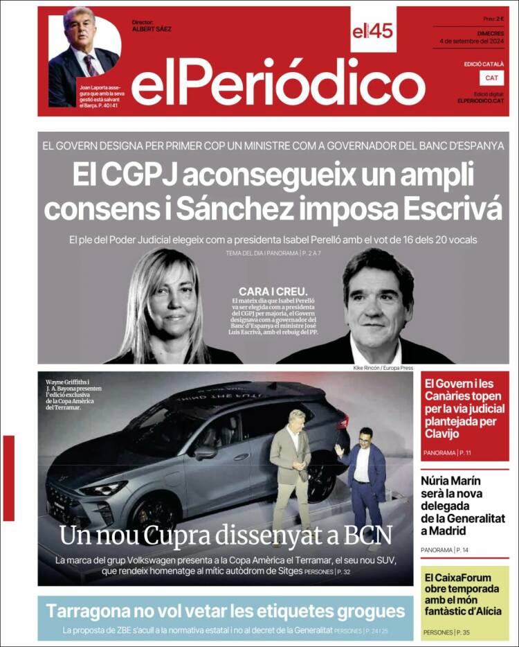 Portada de El Periódico de Catalunya (España)