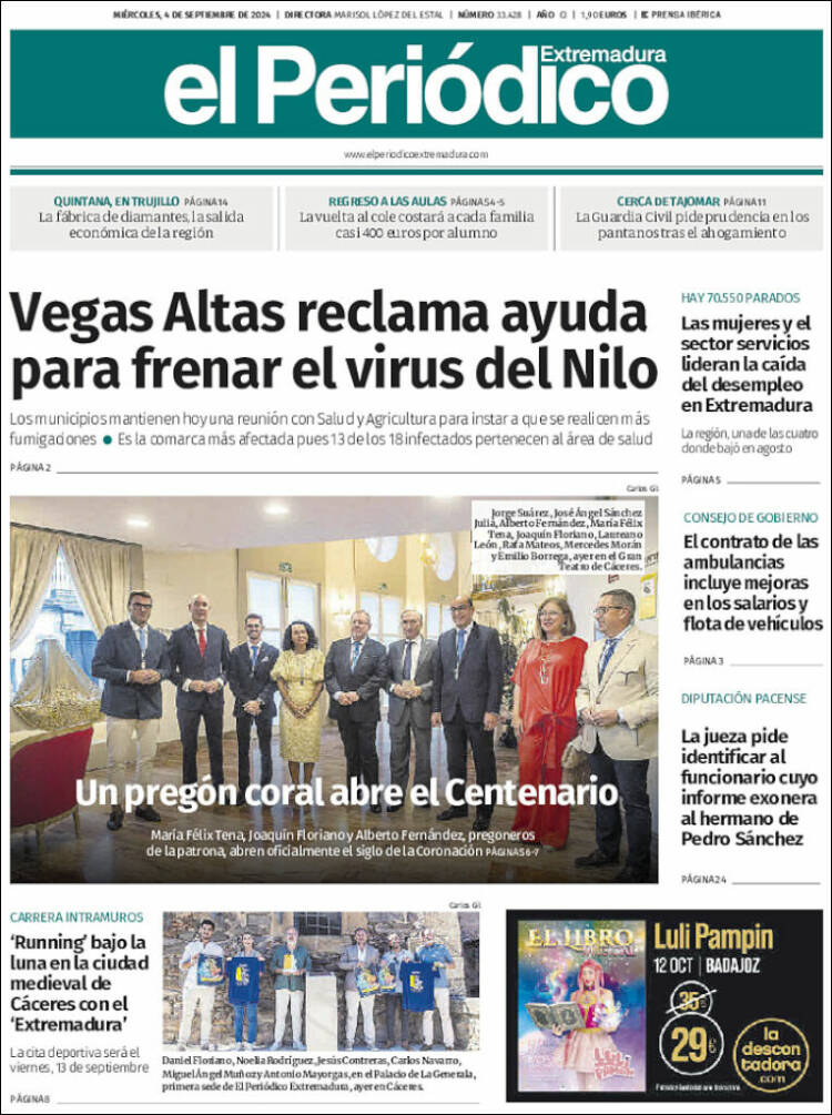 Portada de El Periódico de Extremadura (España)