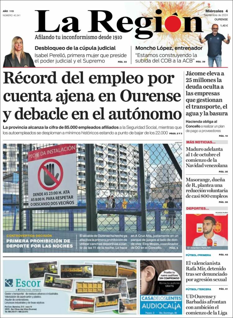 Portada de La Región de Ourense (España)