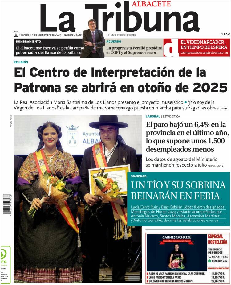 Portada de La Tribuna de Albacete (España)