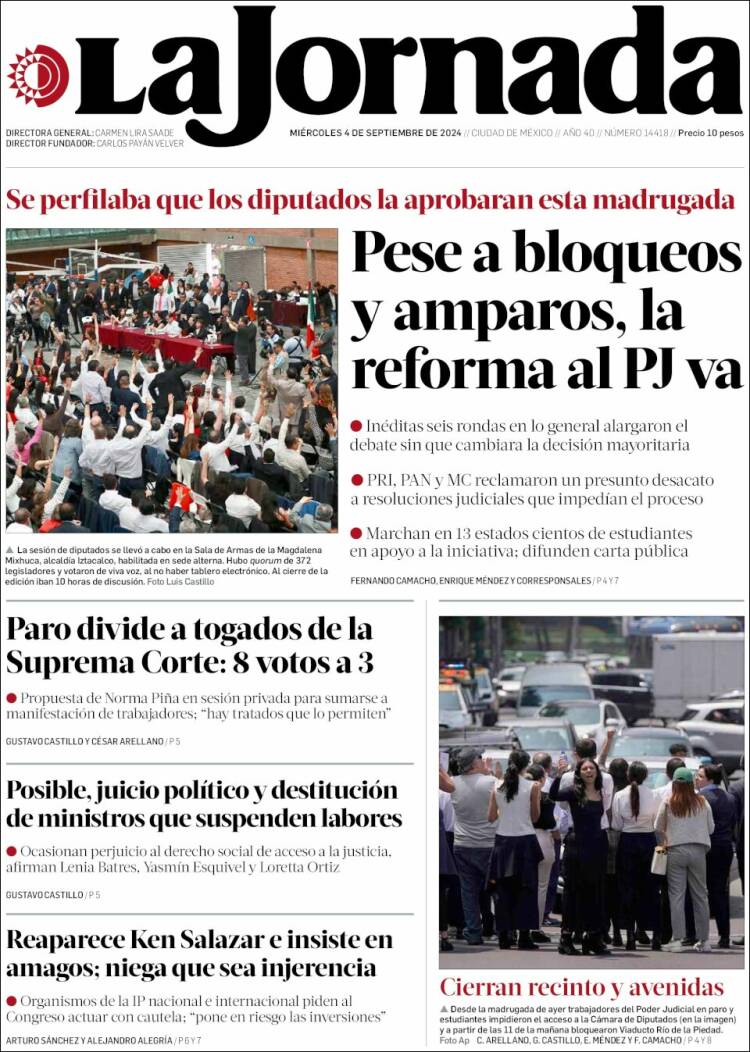 Portada de La Jornada (México)