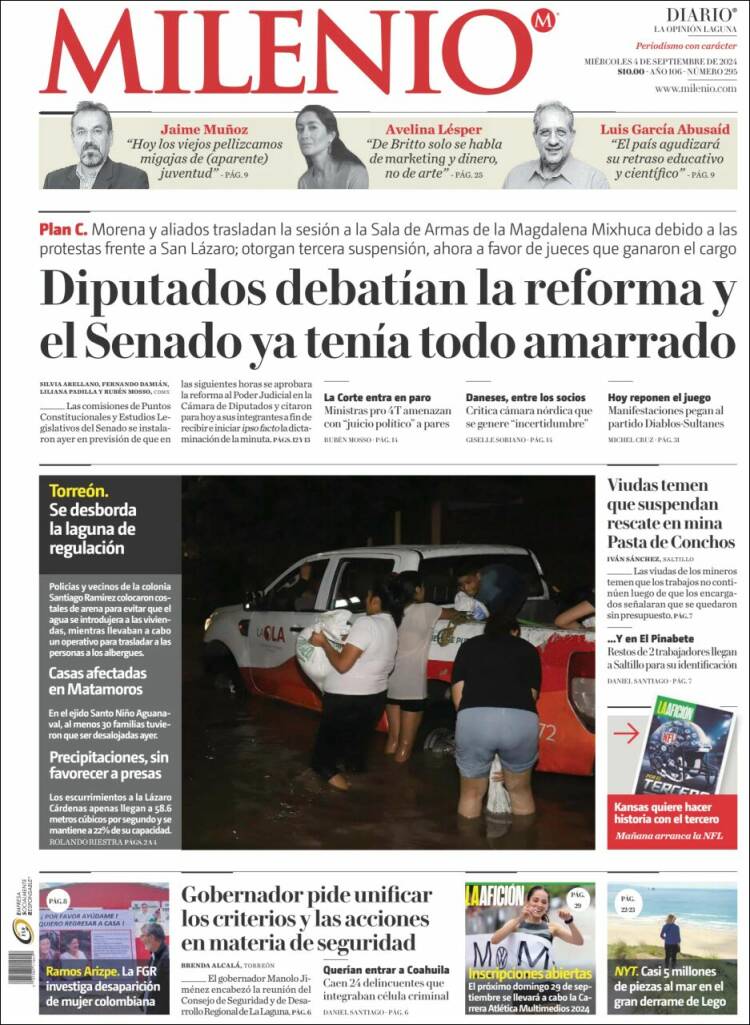Portada de Milenio - Laguna (México)