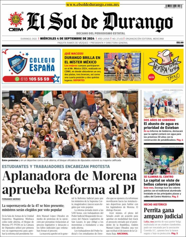 Portada de El Sol de Durango (México)