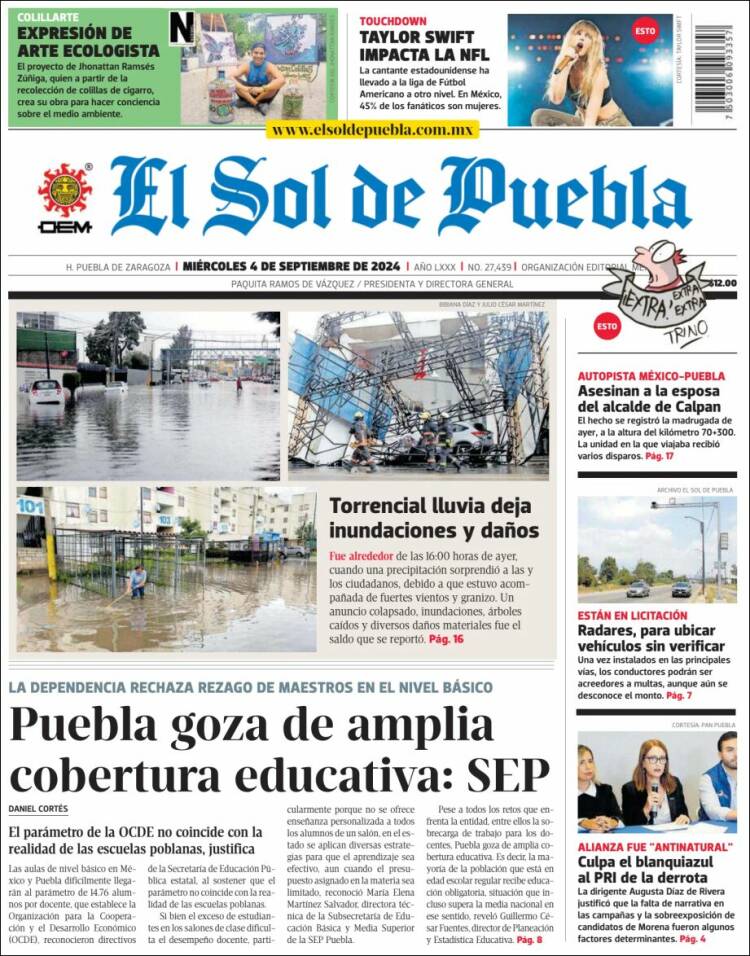 Portada de El Sol de Puebla (México)