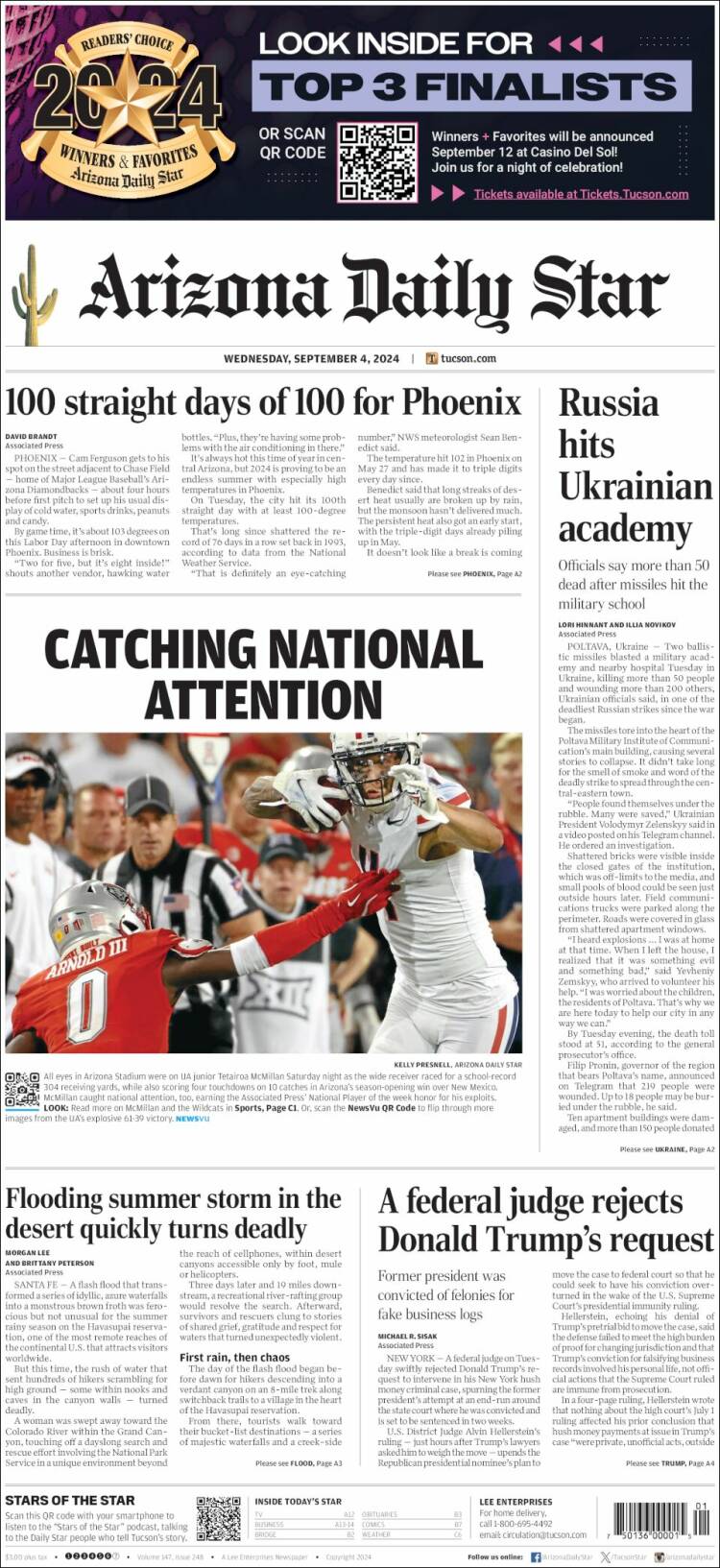 Portada de Arizona Daily Star (USA)