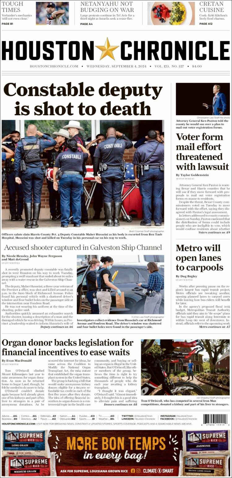 Portada de Houston Chronicle (USA)