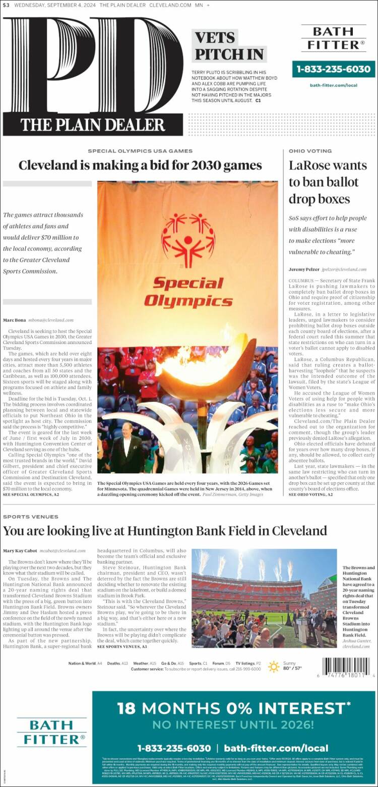 Portada de The Plain Dealer (USA)