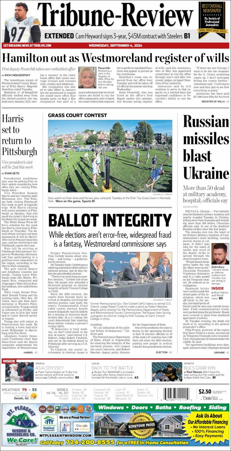 Portada de Tribune-Review (USA)