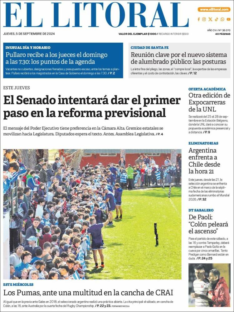 Portada de Diario El Litoral (Argentina)
