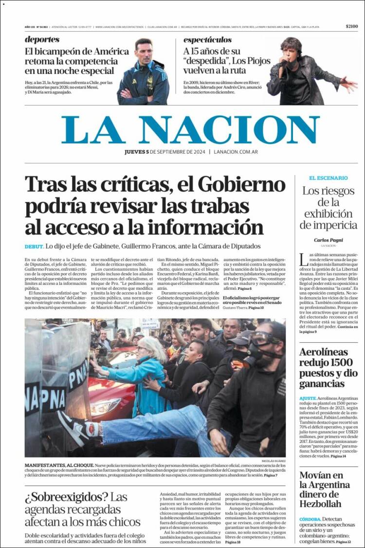 Portada de La Nación (Argentina)