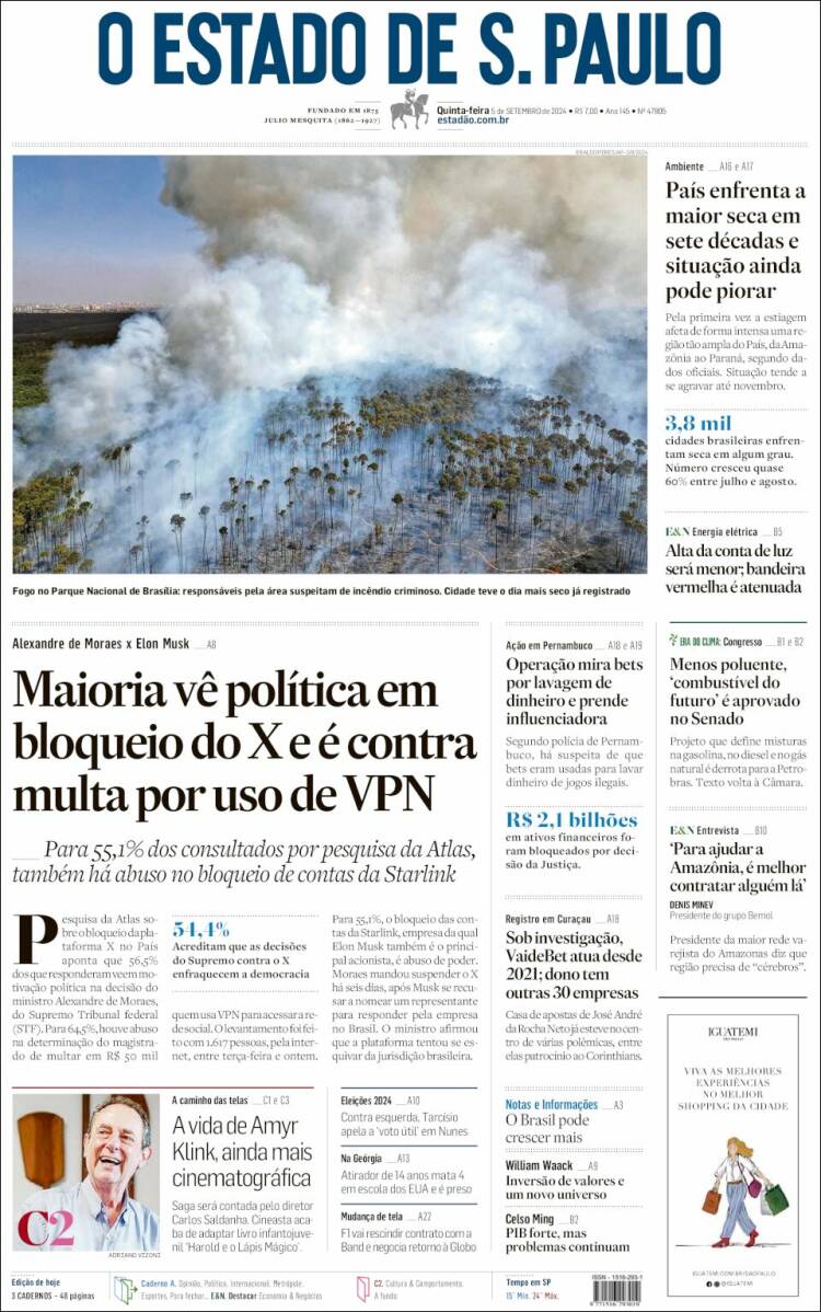 Portada de O Estado de São Paulo (Brasil)