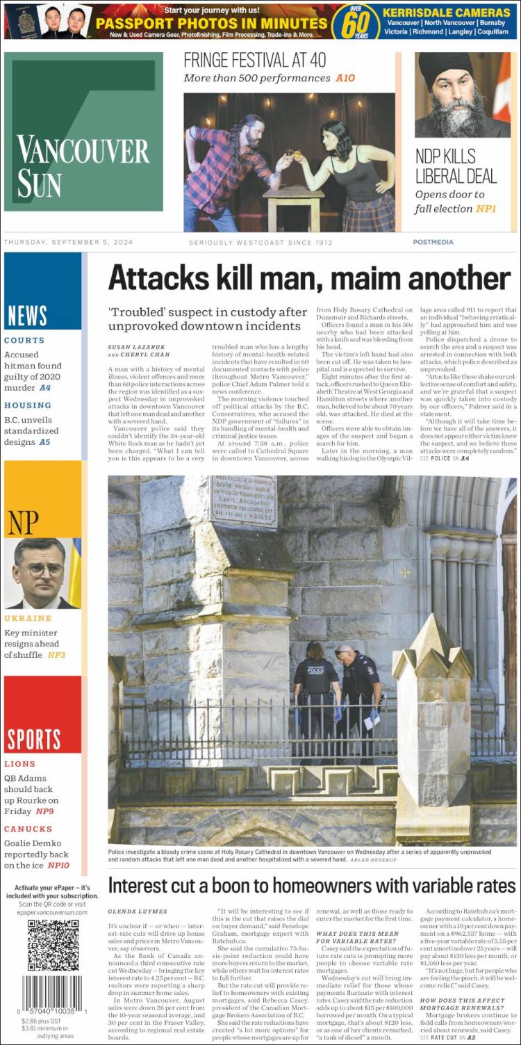 Portada de The Vancouver Sun (Canadá)