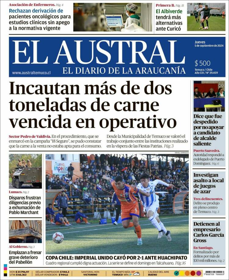 Portada de El Austral de Temuco (Chile)
