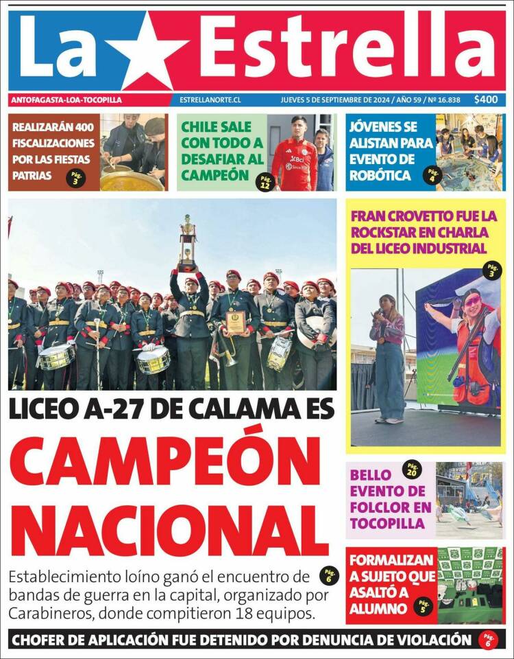 Portada de La Estrella de Tocopilla (Chile)