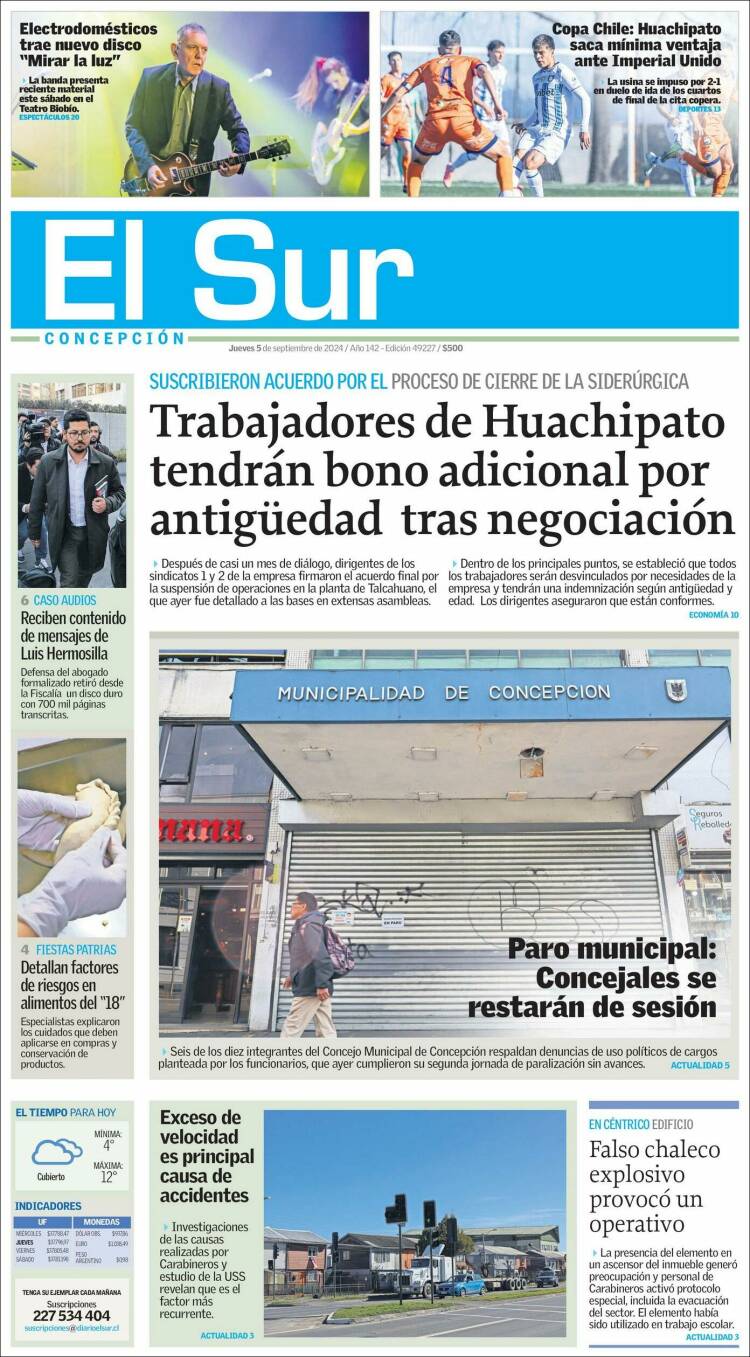 Portada de El Sur (Chile)
