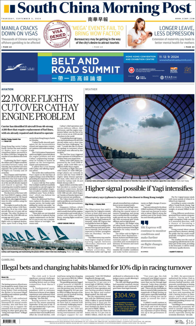 Portada de South China Morning Post (China)