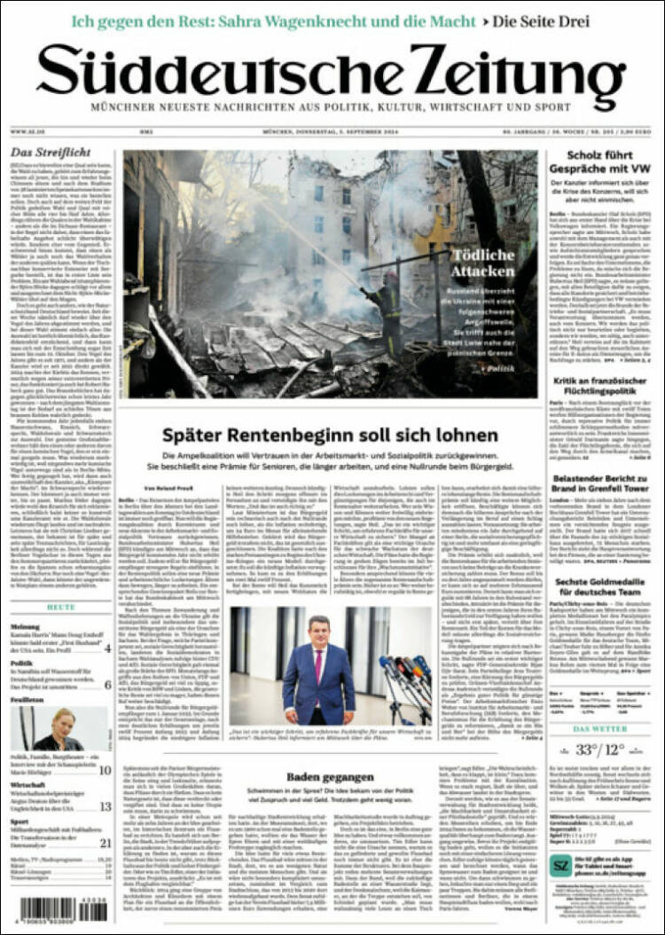 Portada de Sueddeutsche (Alemania)