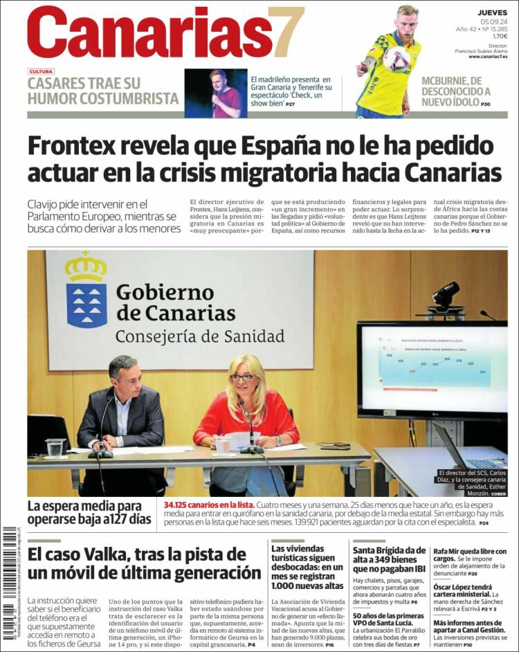 Portada de Canarias 7 (España)