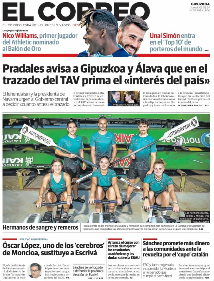 Portada de El Correo - Guipuzcoa (España)