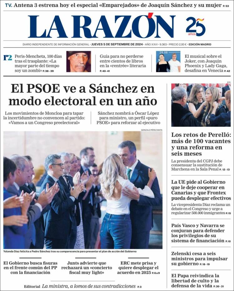 Portada de La Razón (España)