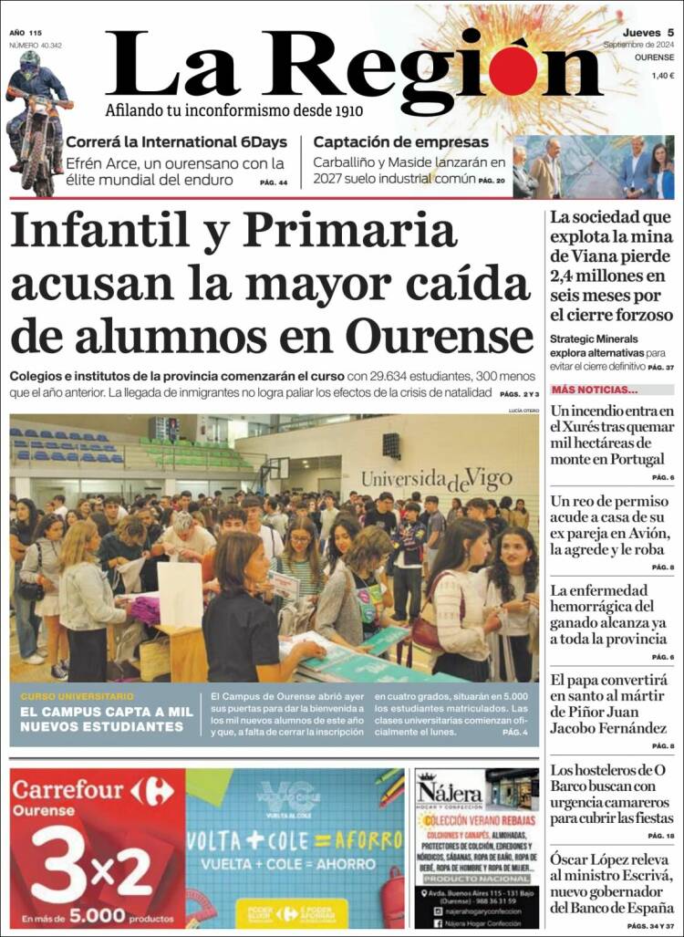 Portada de La Región de Ourense (España)