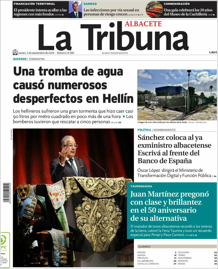 Portada de La Tribuna de Albacete (España)