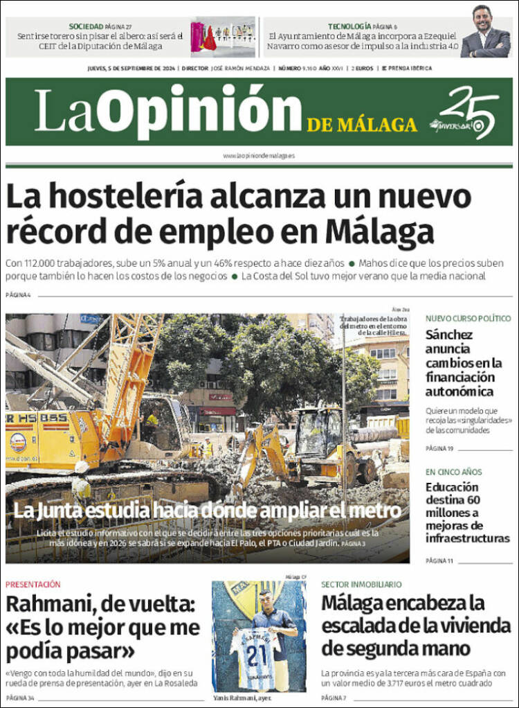 Portada de La Opinión de Málaga (España)