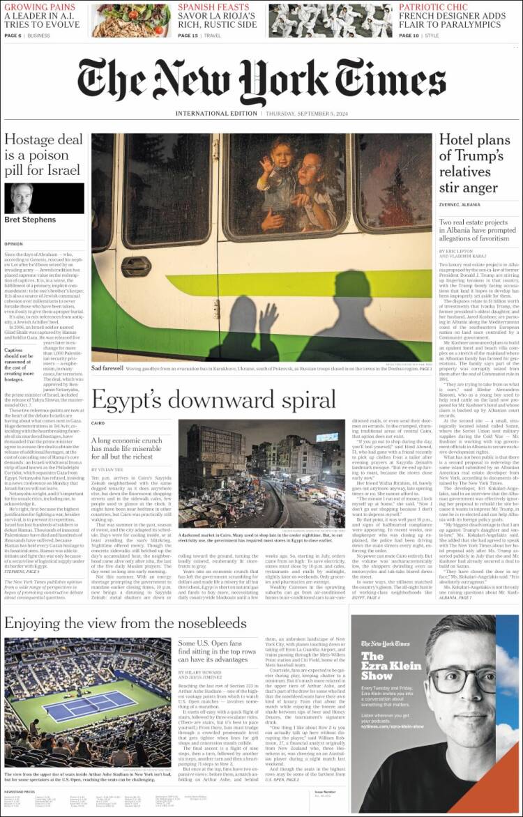 Portada de International New York Times (Europa)
