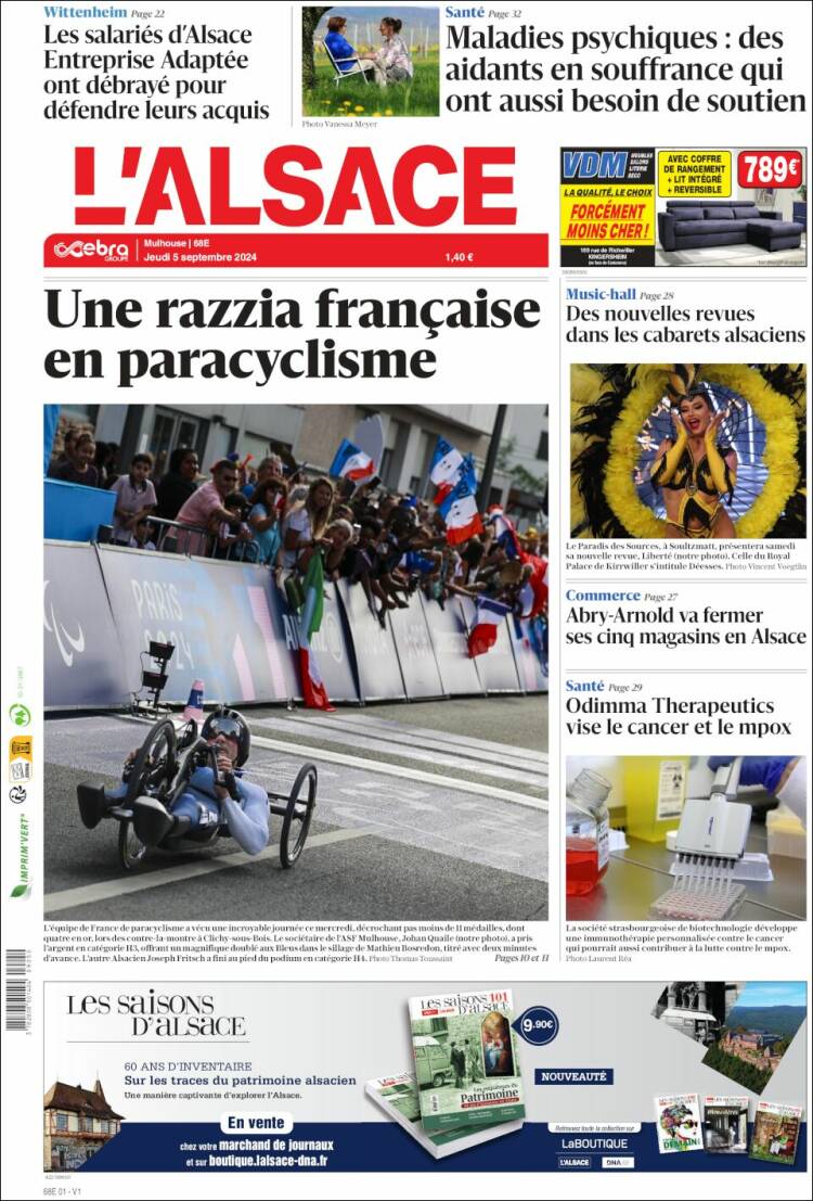 Portada de Journal L'Alsace (Francia)