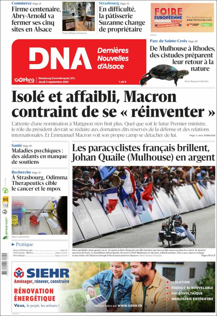 Portada de Les Dernières Nouvelles d'Alsace (Francia)