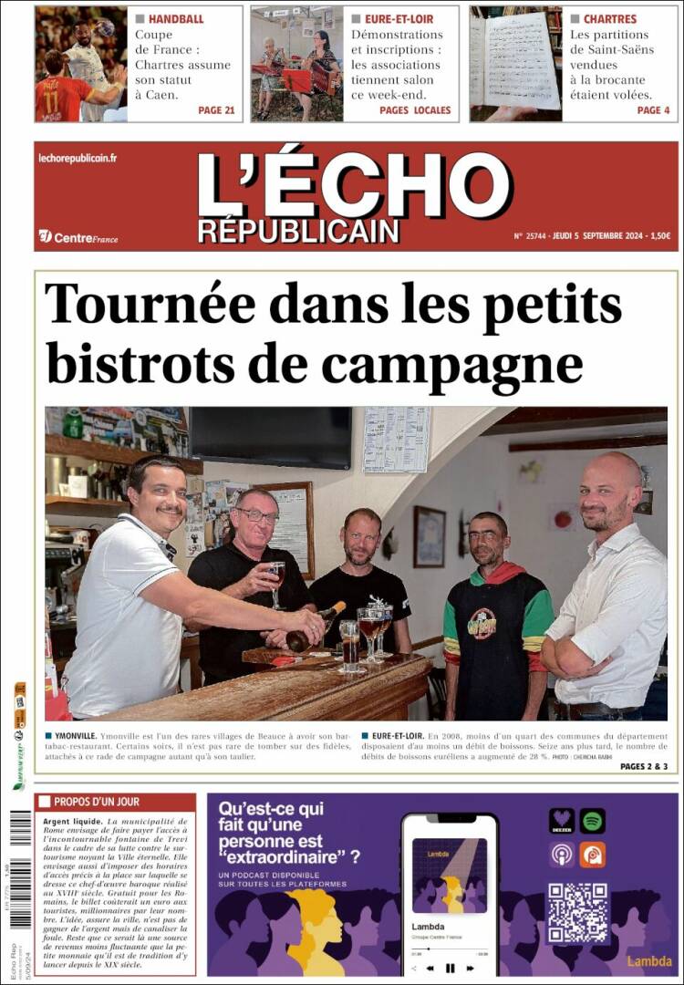 Portada de L'Echo Républicain (Francia)