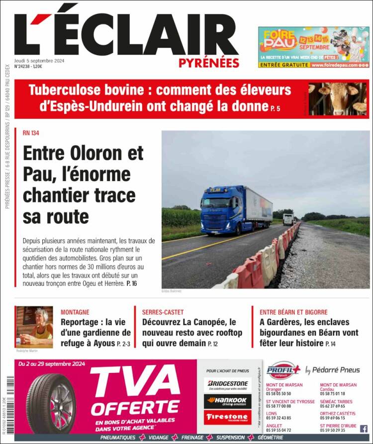 Portada de L'Eclair des Pyrénées (Francia)