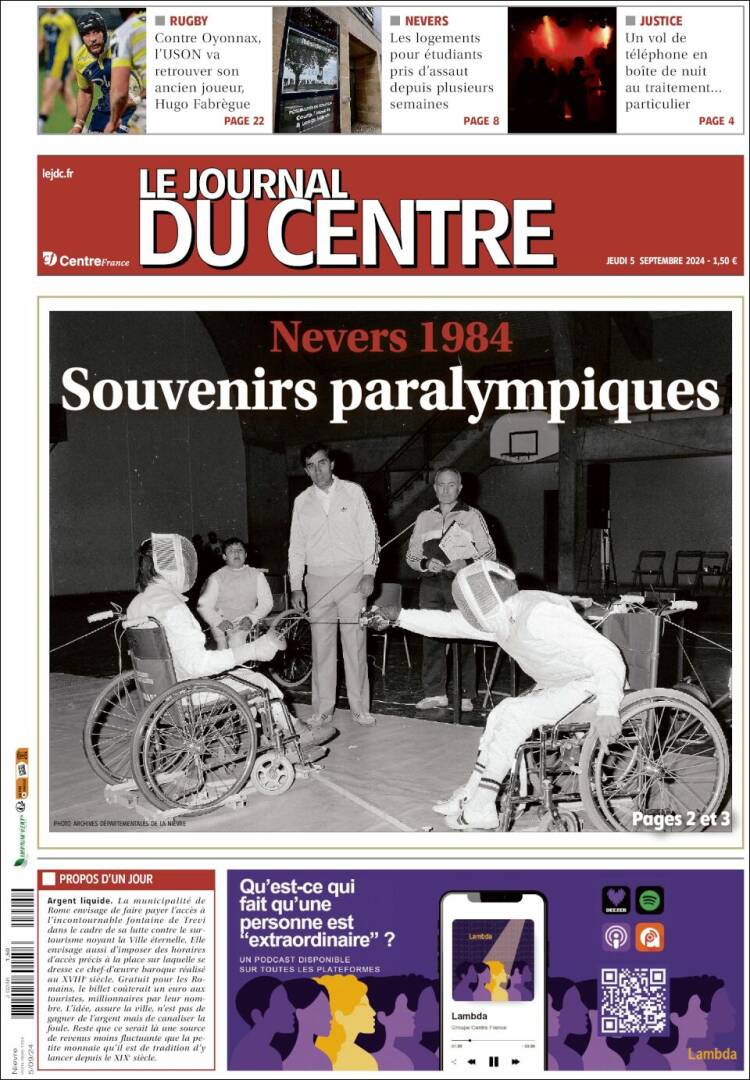 Portada de Le Journal du Centre (Francia)