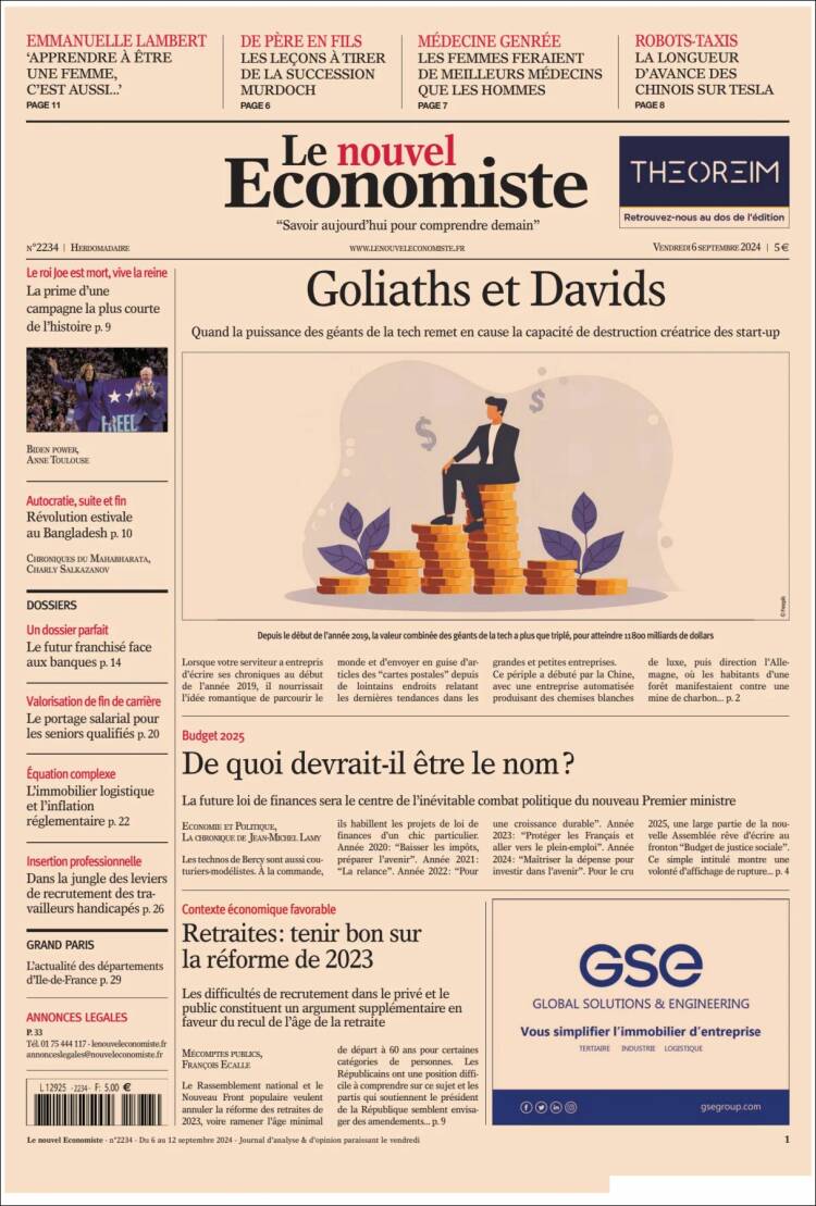 Portada de Le nouvel Economiste (Francia)