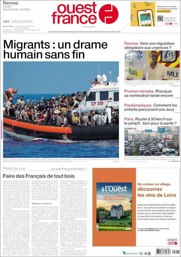 Portada de Ouest France (Francia)