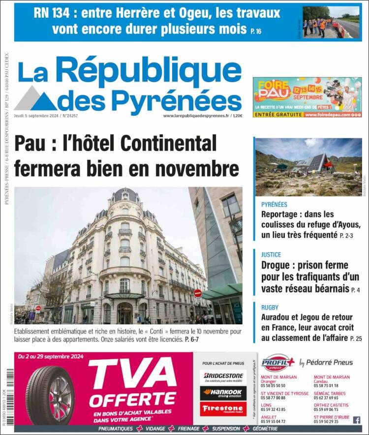 Portada de La République des Pyrénées (Francia)