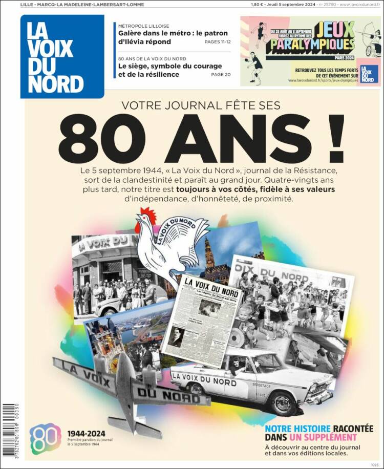Portada de La Voix du Nord (Francia)