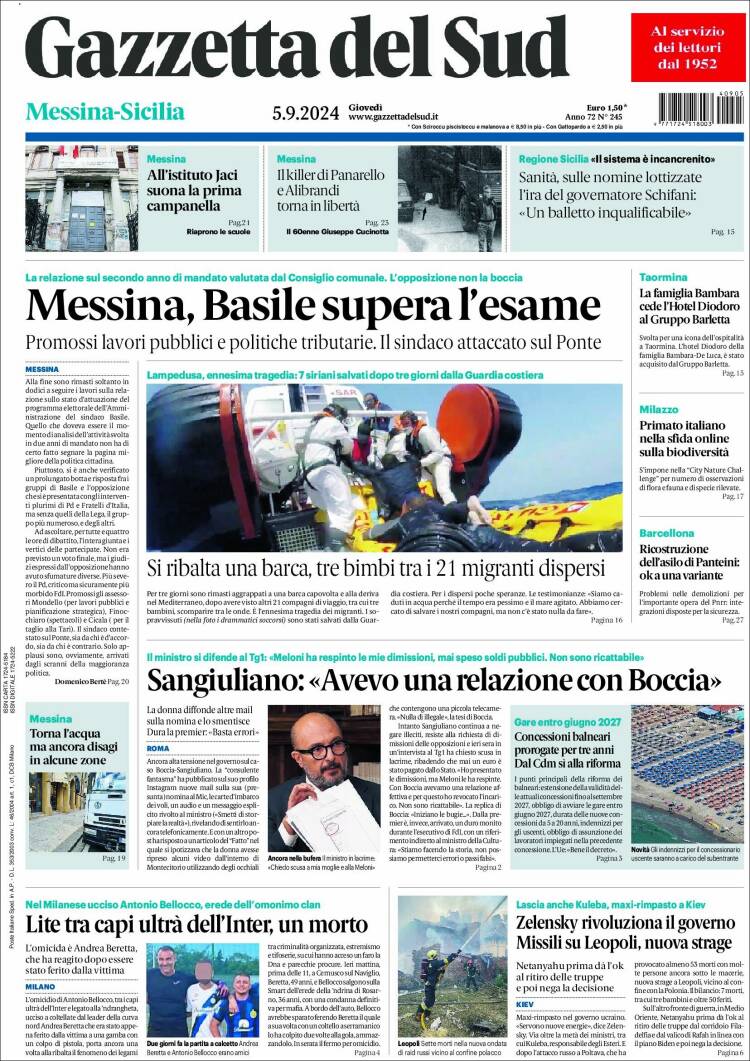Portada de Gazzetta del Sud (Italia)