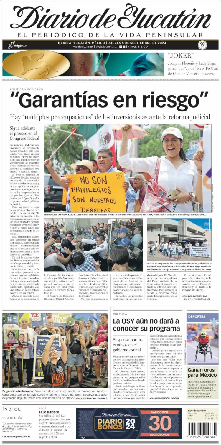 Portada de Diario de Yucatán (M&eacute;xico)