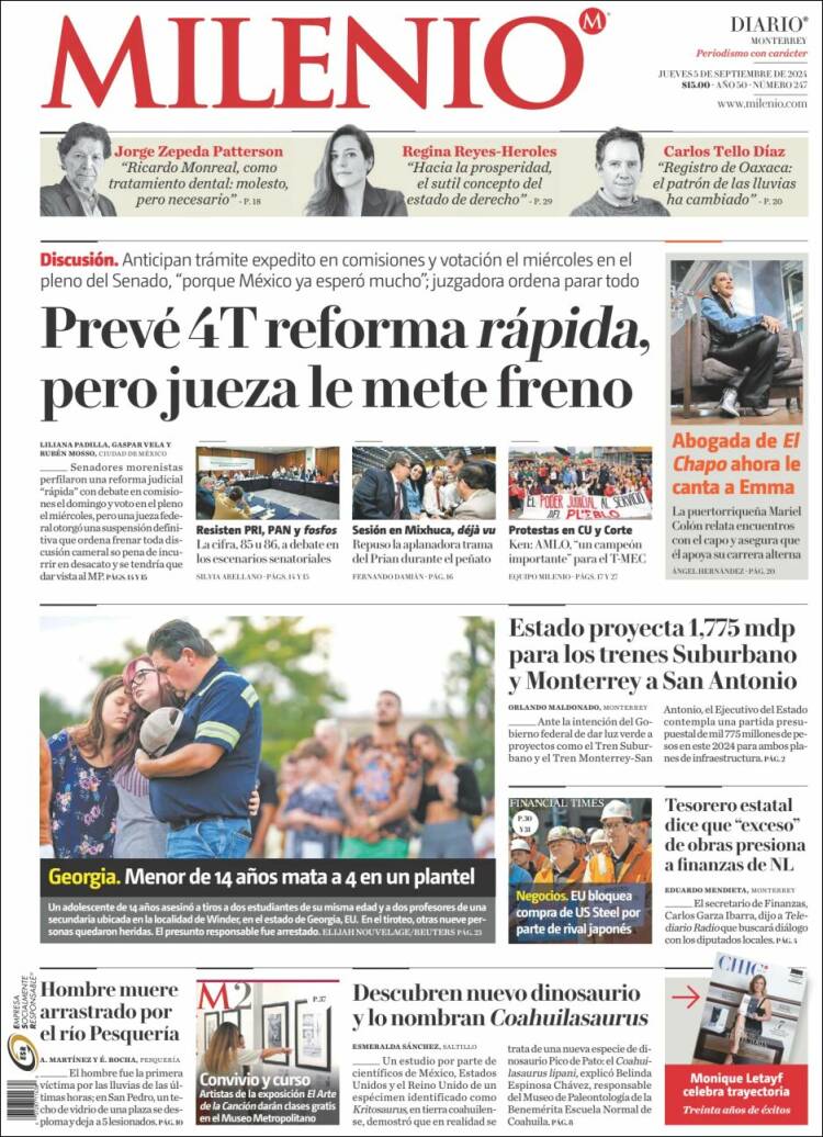 Portada de Milenio de Monterrey (M&eacute;xico)